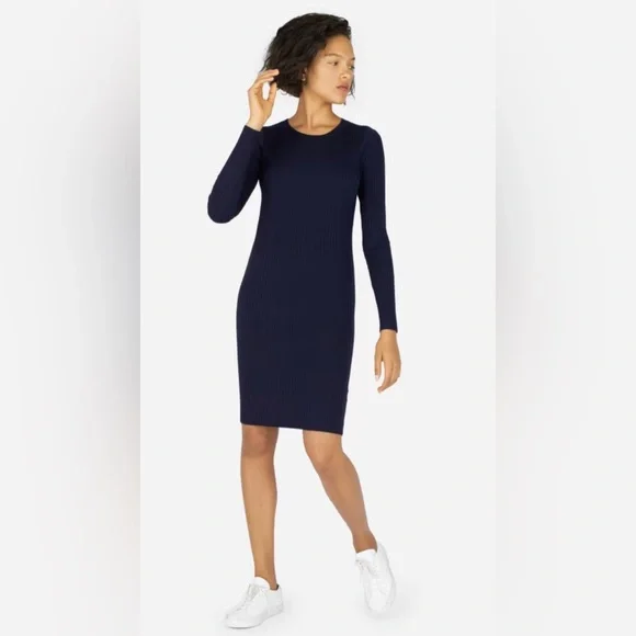 Everlane | Dresses | Everlane The Luxe Wool Ribbed Longsleeve Dress Navy |  Poshmark